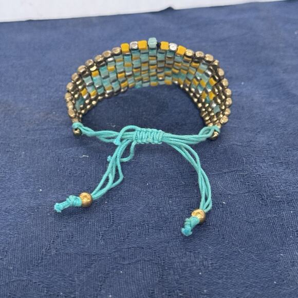 NWT Kenneth Cole Yellow Green Gold Silver Tone Bead‎ Turquoise Cord Bracelet - Picture 2 of 5